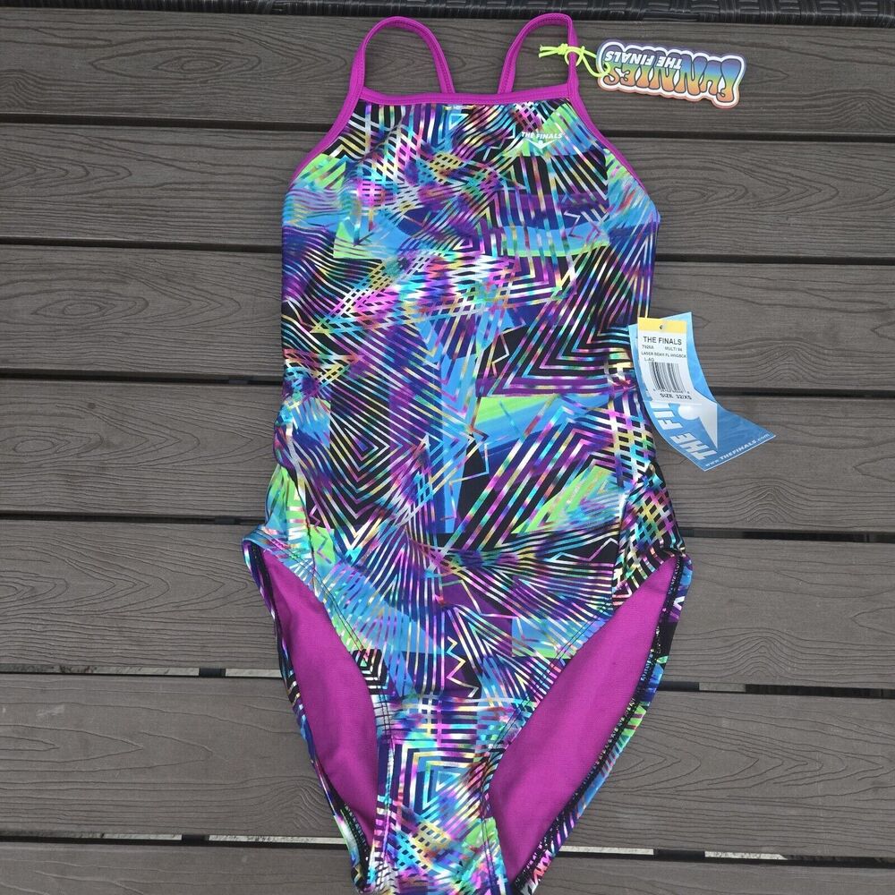 TYR The Finals Women Lazer Beam 1-pc Swimsuit Wingback Foil Multi- Size 26 New